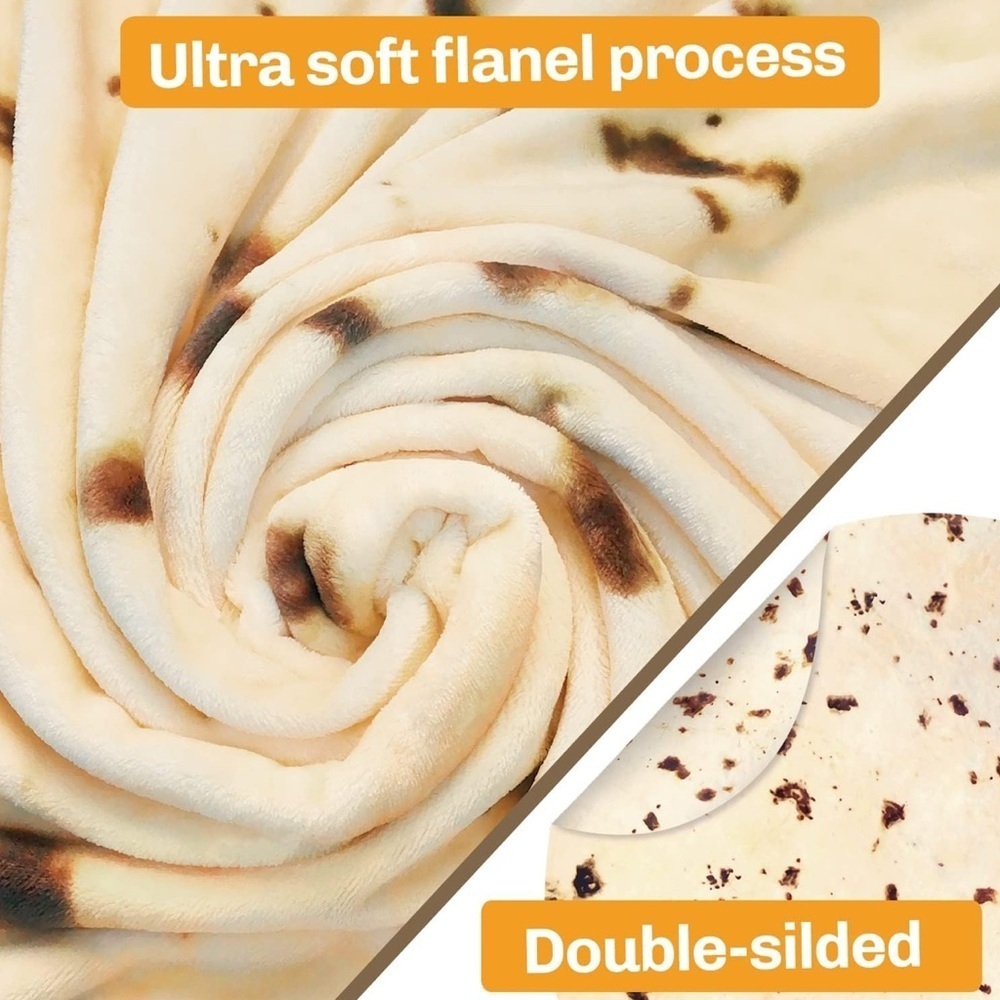 Giant Tortilla Burrito Throw Blanket, Double Sided, Ivory, Brown, 63 inches - Picture 4 of 17